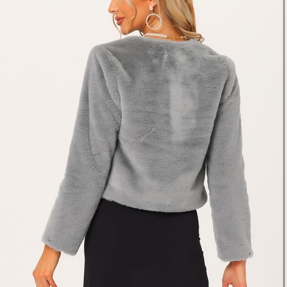 Allegra K grey Cropped Faux Fur Jacket - Picture 3 of 8